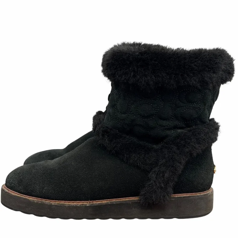 Coach Izzie Sig Boots Womens SZ 11 Black Suede Cozy Winter Everyday Quiet Luxury